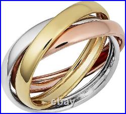 18K Tricolor Gold Over High Polish Trinity Rolling Ring For Women Free Sizable