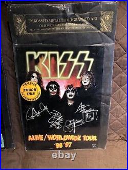 4 KISS Embossed Metal Lithographed Art Rock n Roll Over GENE PAUL ACE PETER READ