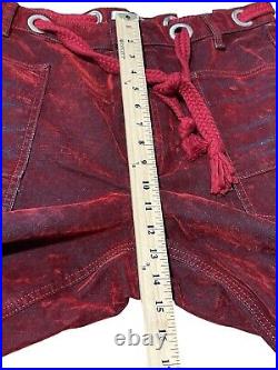 Free People Moxie Flocked Barrel Jeans 32 Rope Tie Slouchy Rio Red NEW W TAGS