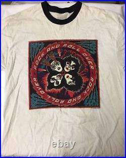 Kiss Rock And Roll Over Tour Tee Vintage Nos 4 Faces Black Collar White Tee