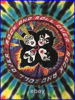 Kiss Rock And Roll Over Tye-dye Tshirt 4 Faces Band Concert Black