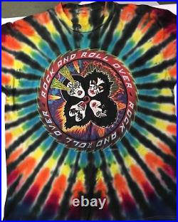 Kiss Rock And Roll Over Tye-dye Tshirt 4 Faces Band Concert Black
