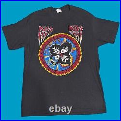 RARE Vintage Distressed KISS Rock And Roll Over Buttery Soft Black shirt Size L
