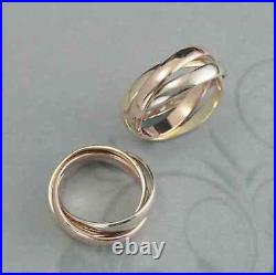 Solid 18K Tri -Color Gold Over 3mm Wide Rolling Interlocking Wedding Band Ring